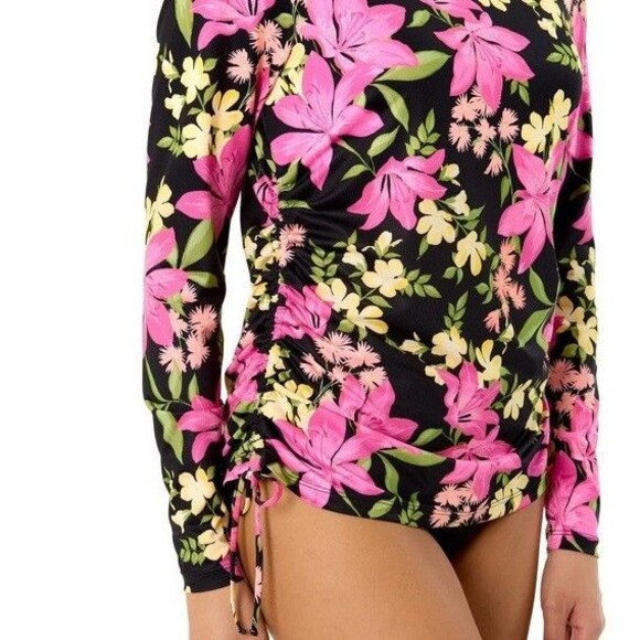 Hurley Ladies Long Sleeve Rash Guard Swim Top Black Pink Floral Small NWT - Picture 3 of 4